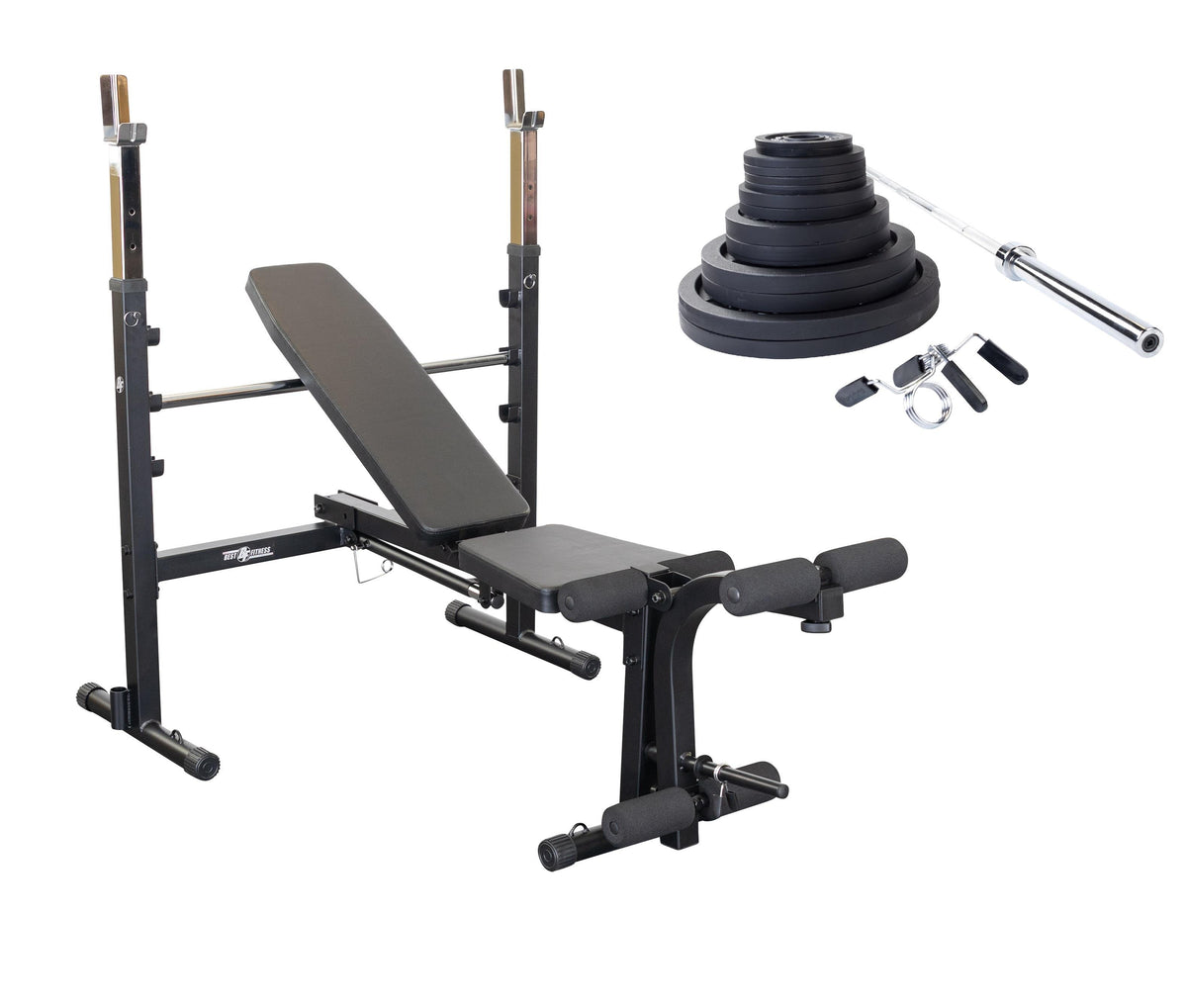 Body-Solid Best Fitness Folding Olympic Bench with 300 lb Olympic Weight Set - Black
