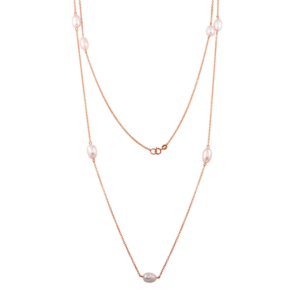 PARIKHS Rose Gold Plated Fresh Water Pearls Necklace in 925 Sterling Silver