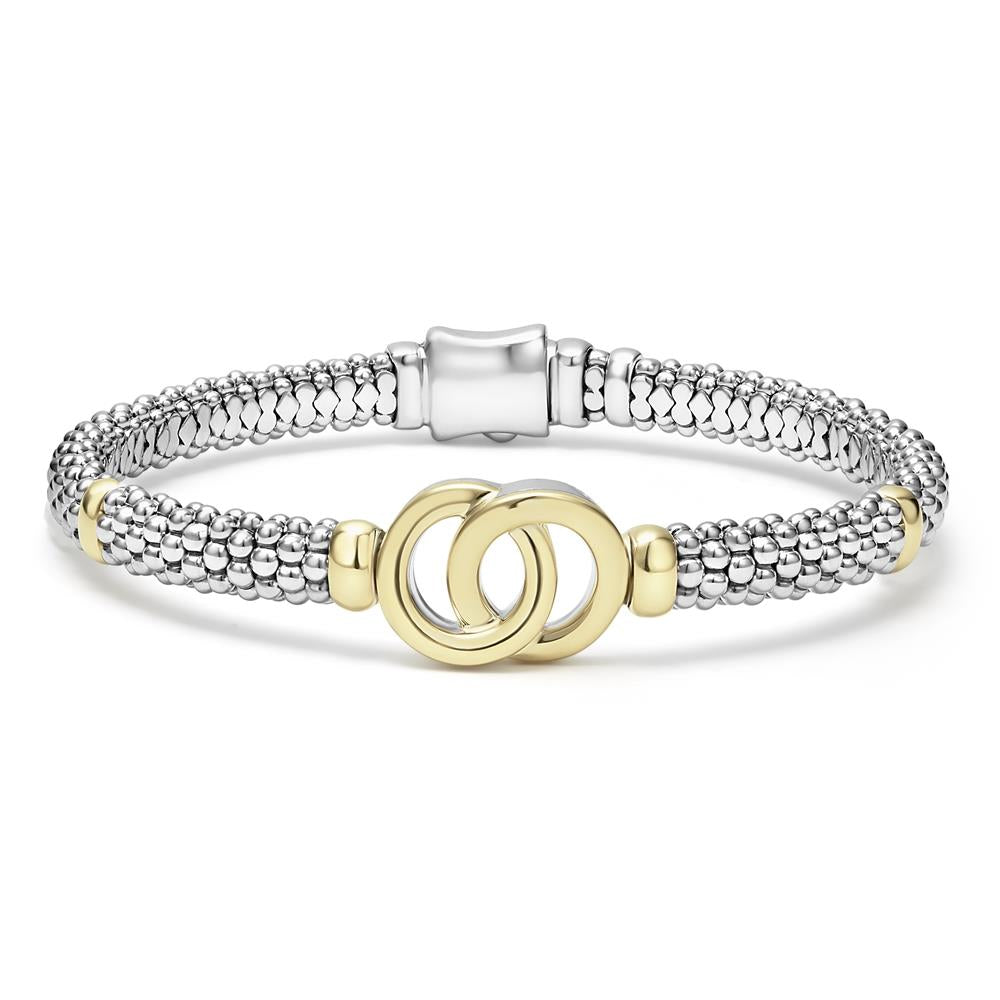Lagos Two-Tone Interlocking Caviar Bracelet Size 7