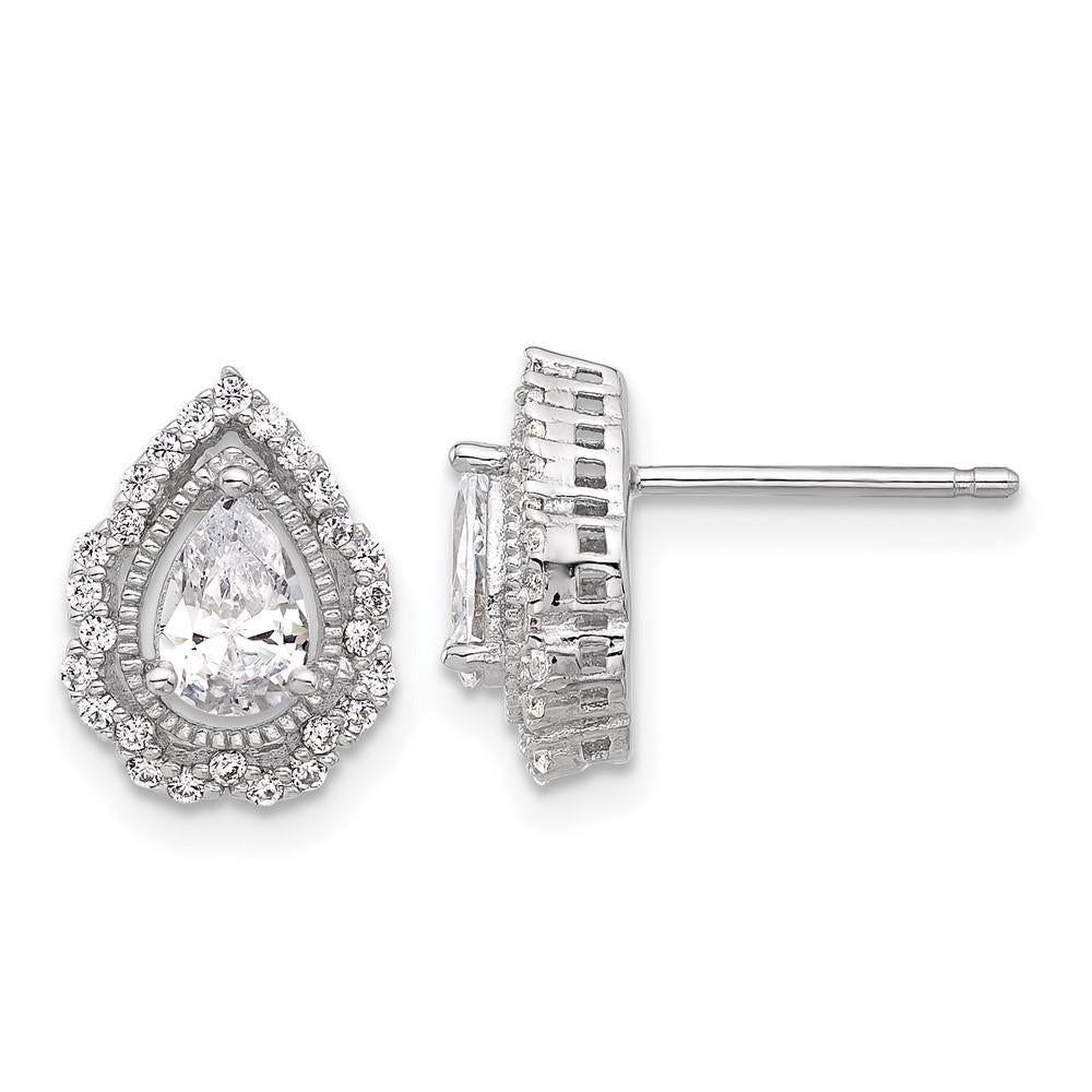 Distinctive Sterling Silver Cheryl M Rhodium-plated CZ Teardrop Post Earrings