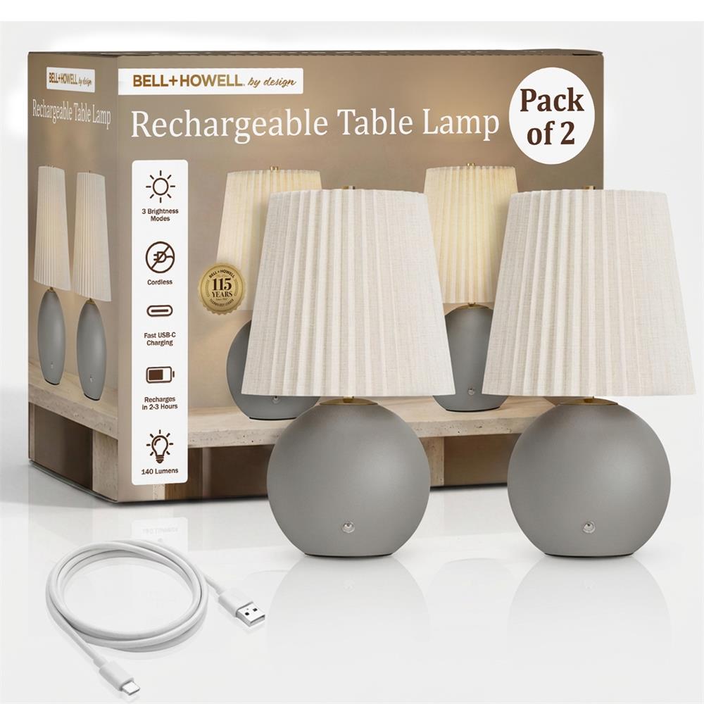 Bell + Howell Rechargeable Glazed Table Lamp Size 10" 2 Pack