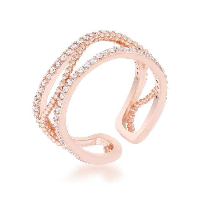 Completely Bella Cubic Zirconia Rose Gold Abstract Cuff Ring