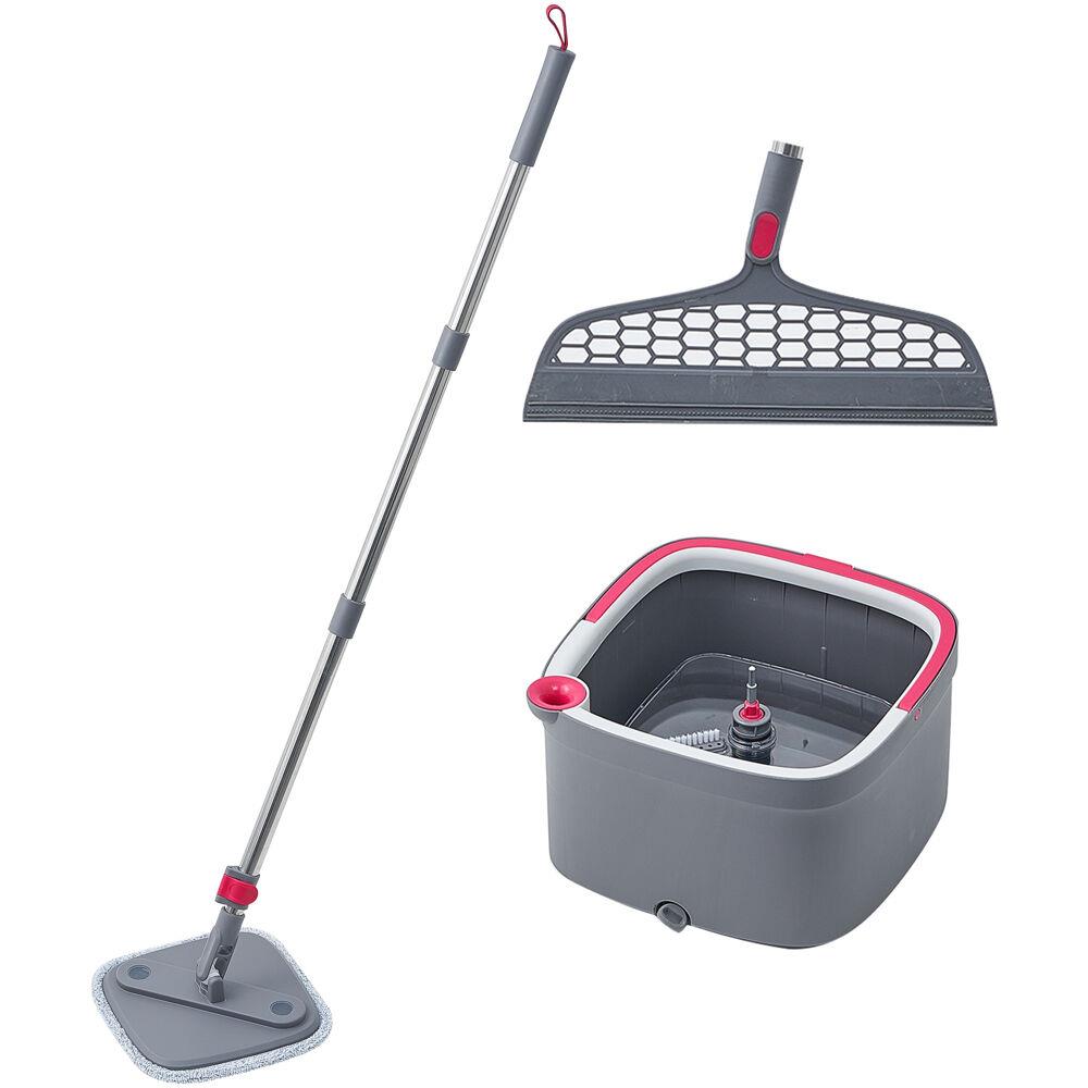 SALAV True Clean Mop and Bucket System with Silicone Floor Sweeper Deluxe Set
