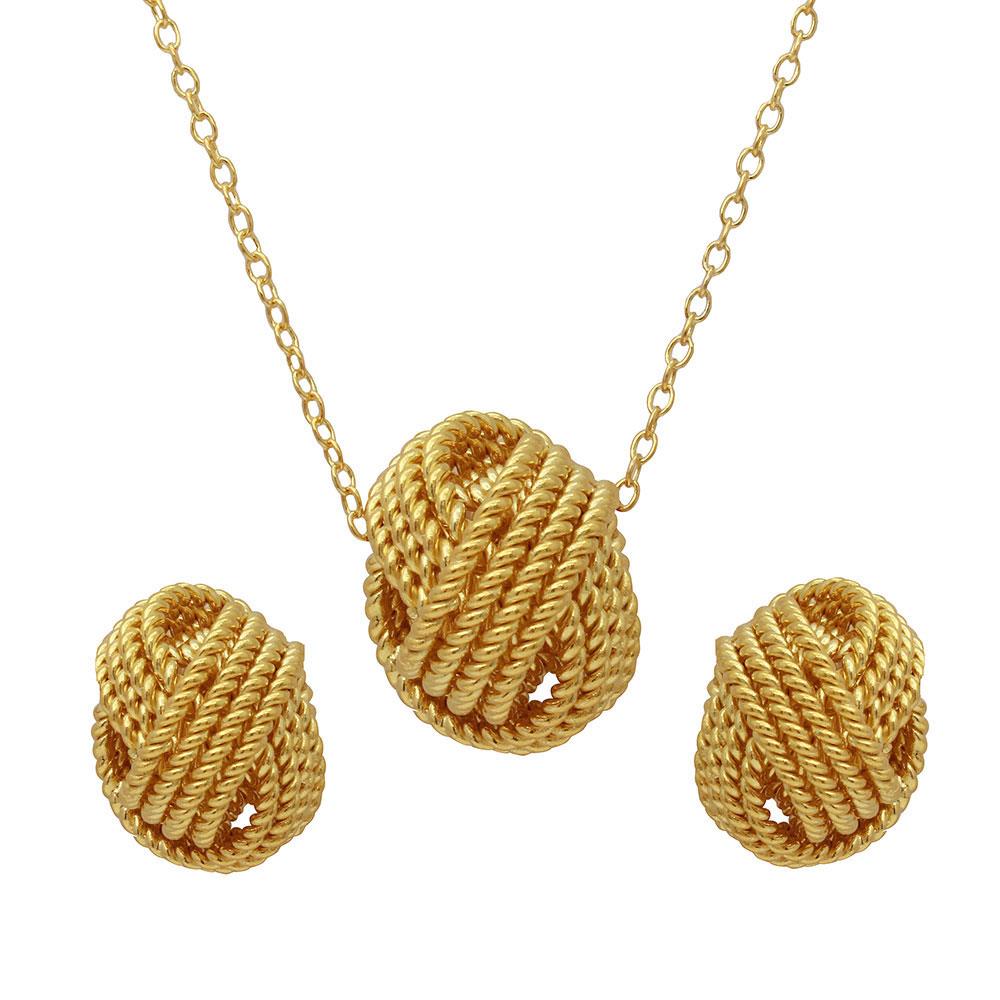 PARIKHS Gold Plated Rope Knot Necklace-Earring Set in 925 Sterling Silver