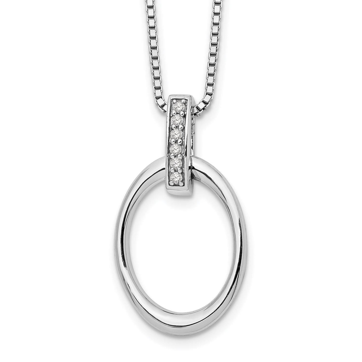 Distinctive White Ice Sterling Silver RH Plated White Ice .04ct. Diamond Oval 18" Necklace