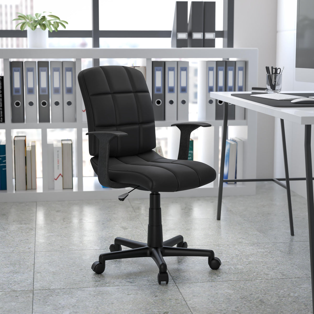 Flash Furniture Mid-Back Gray Quilted Vinyl Swivel Task Office Chair with Arms
