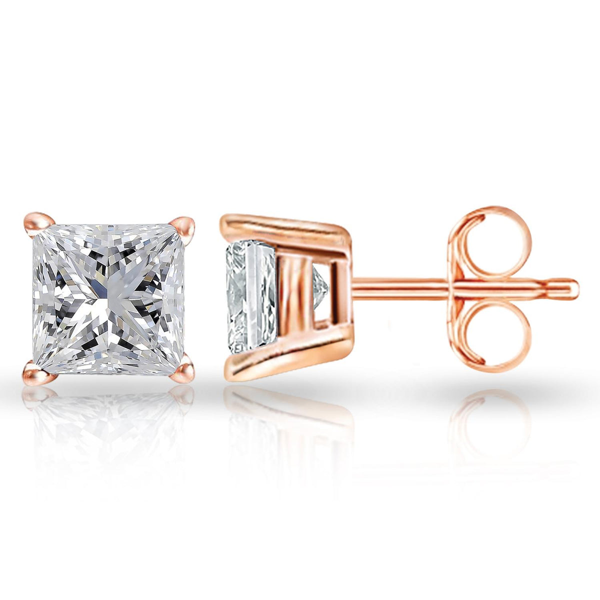 PARIKHS Princess cut Premium Diamond Stud 14K Rose Gold 0.15ct IJ Color,SI2 Clarity