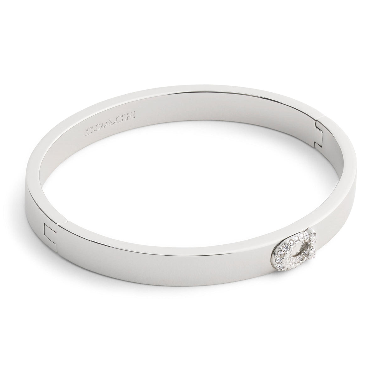 COACH Pav Signature C Bangle Bracelet Crystal/Rhodium