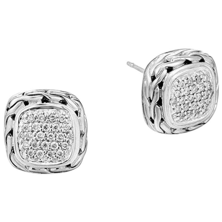 John Hardy Carved Chain Diamond Earrings