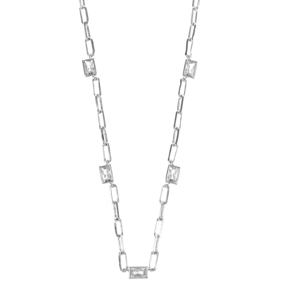 Joyful Sentiments Paperclip Chain with Bezel Setting CZs - Silver