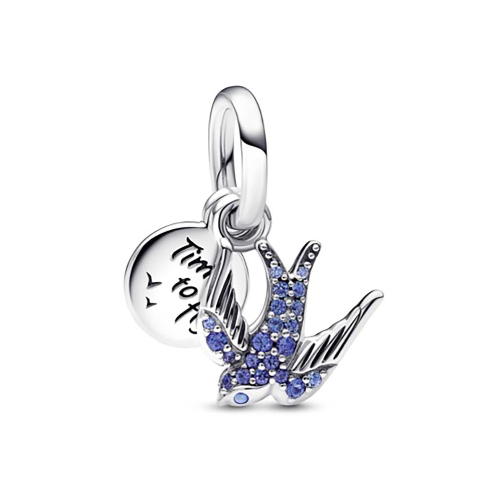 Pandora Sparkling Swallow & Quote Double Dangle