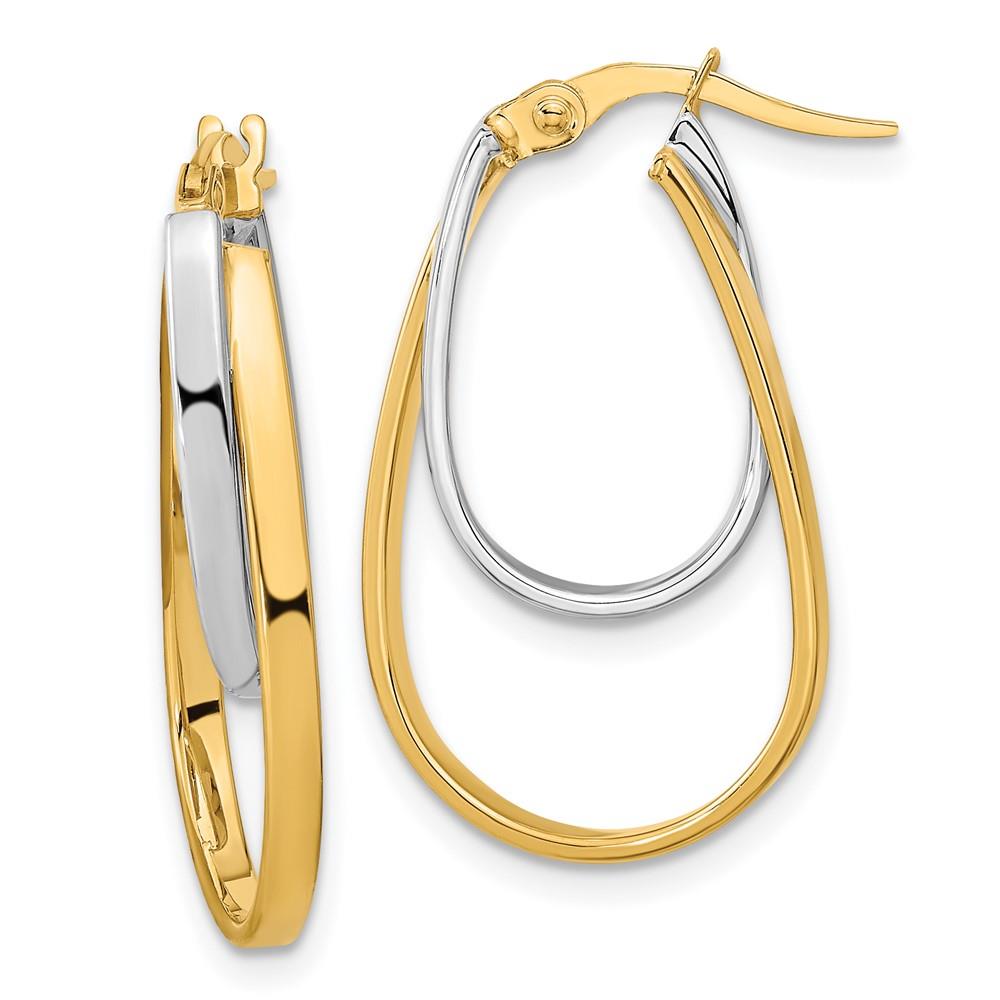 Distinctive 14k Two-tone Polished Double Oval Hoop Earrings