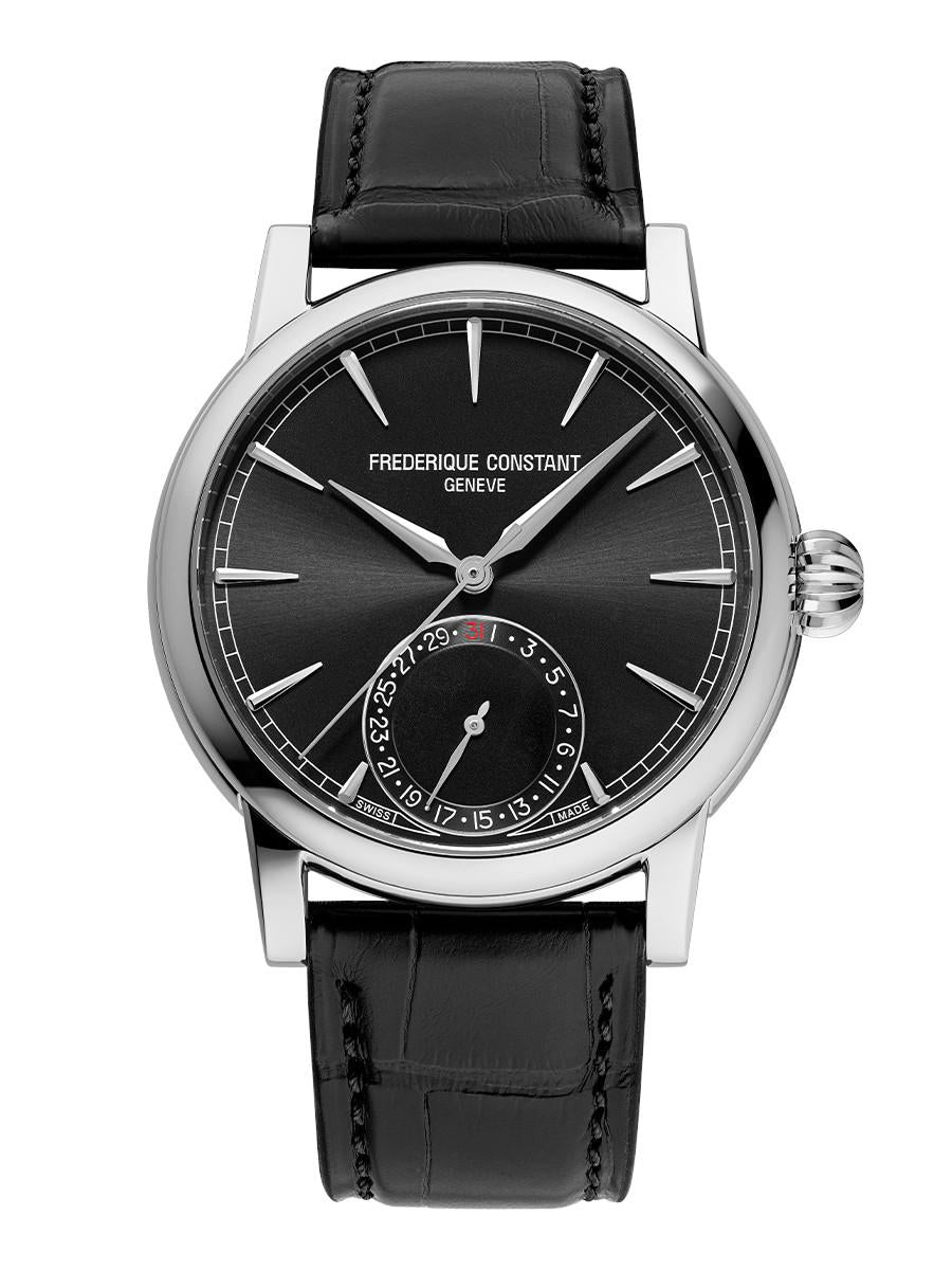 Frederique Constant Men's Classic Date Manufacture Genuine Alligator Strap watch, Black dial
