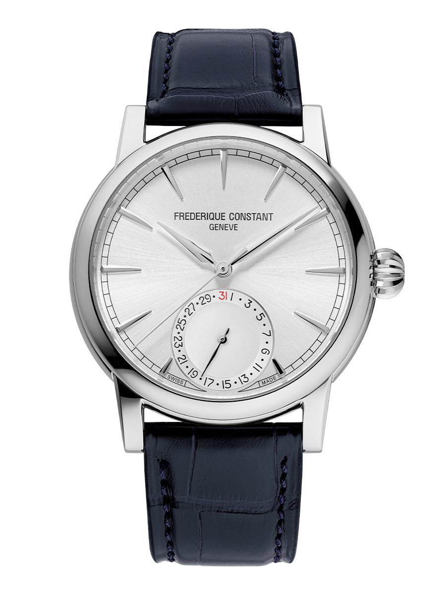 Frederique Constant Men's Classic Date Manufacture Genuine Alligator Strap watch, Silver-Tone dial