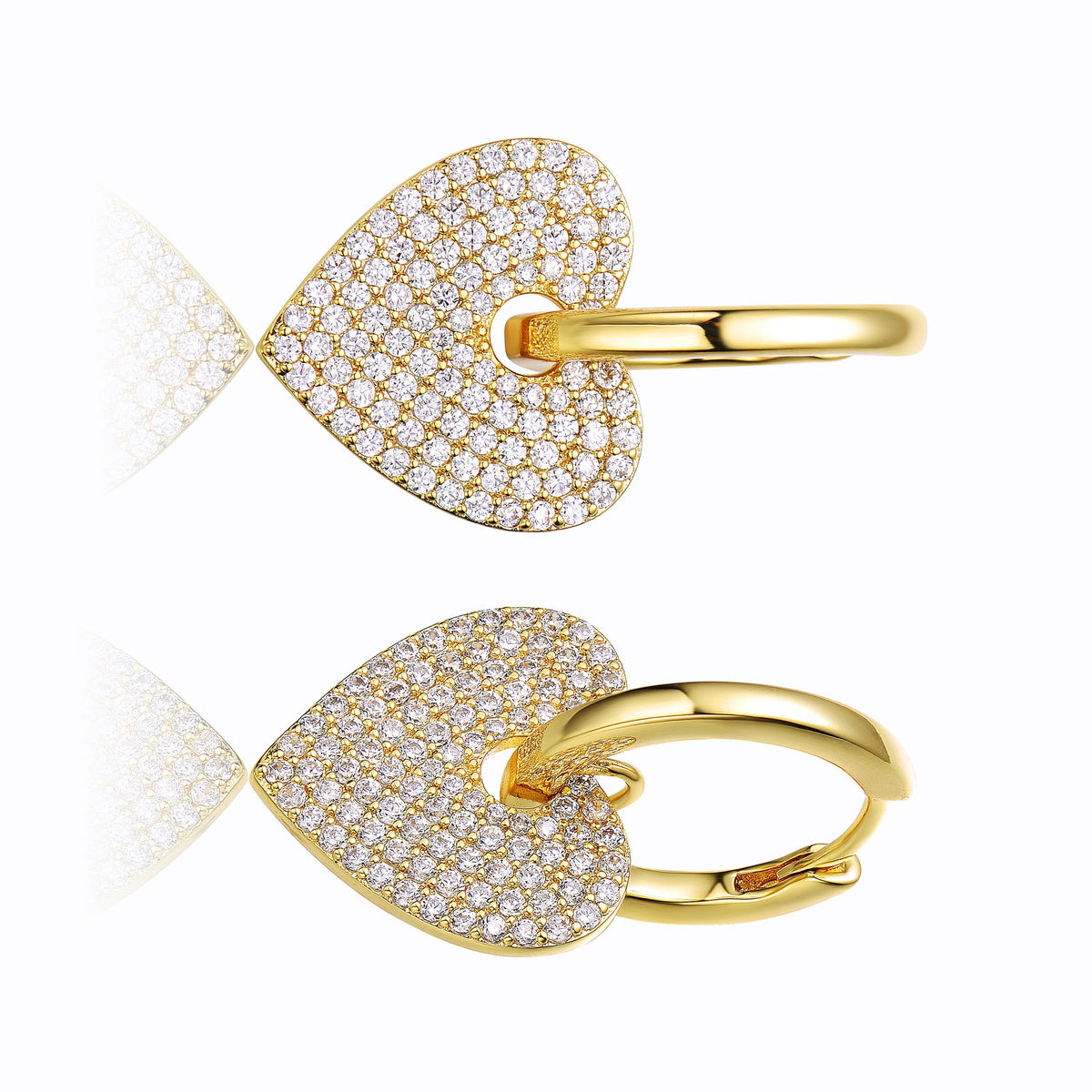 GENEVIVE 14K Gold Plated Heart Hoop Earrings