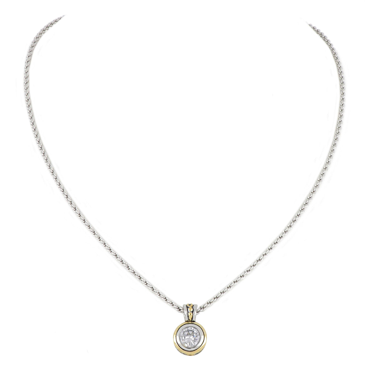 John Medeiros Beijos 8mm Bezel Set Necklace, Clear CZ. Length: 18"Pendant: 3/4"L x 1/2"W x 1/4"Thick
