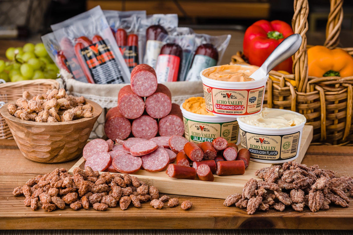 Echo Valley Meats Sausage Sticks Cheese & Gourmet Nuts 24pc Set