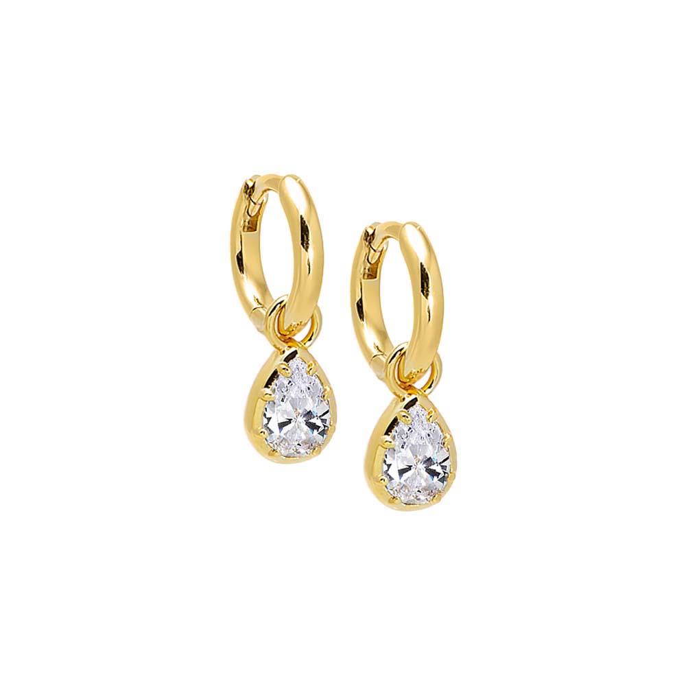 Adina Eden CZ Pear Bezel Dangling Huggie Earring