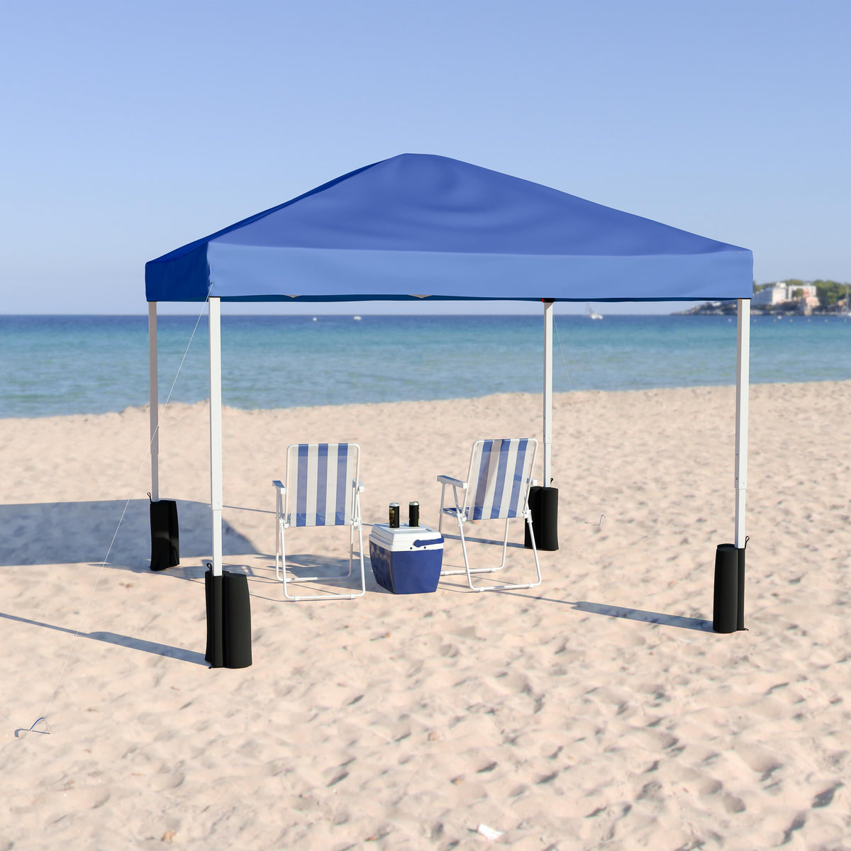 Flash Furniture 10'x10' White Pop Up Straight Leg Canopy Tent With Sandbags and Wheeled Case
