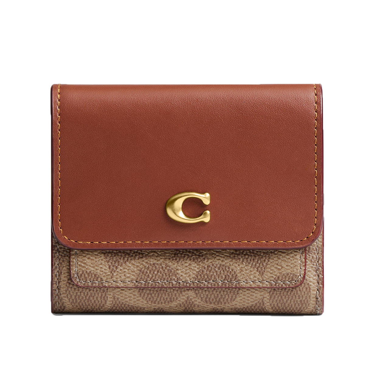 COACH Coated Canvas Signature Mila Flap Wallet - Tan Caramel/Brass