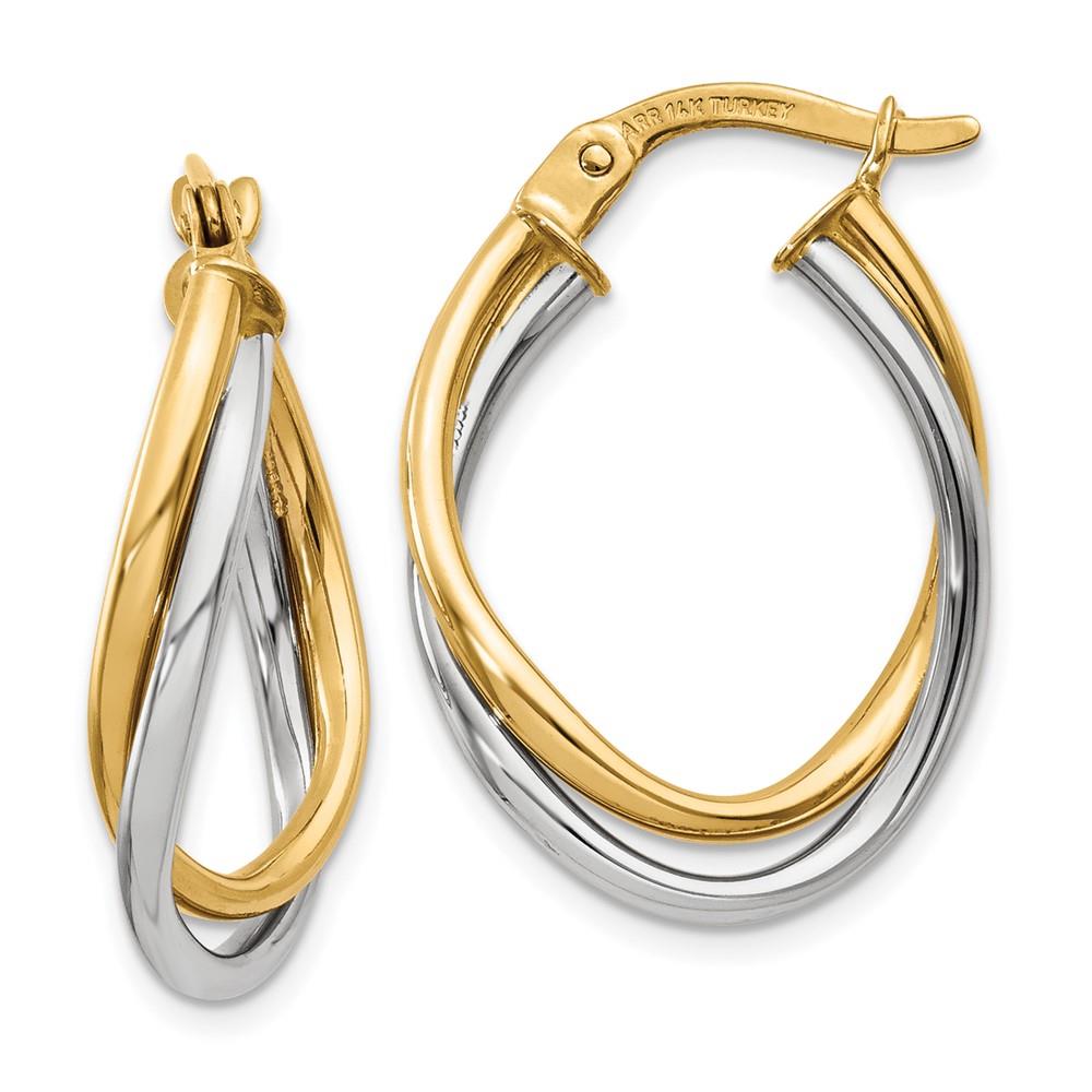 Distinctive 14K Two-Tone Polished Oval Hoop Earrings