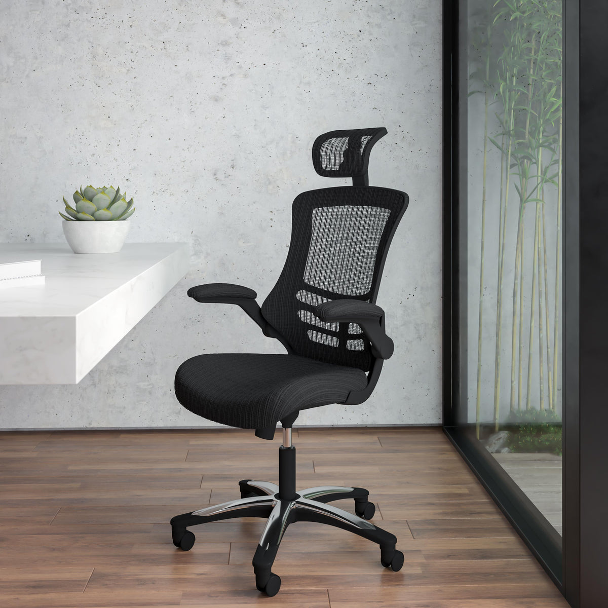 Flash Furniture High Back Black Mesh Ergonomic Chair with Chrome Plated Base and Flip-Up Arms