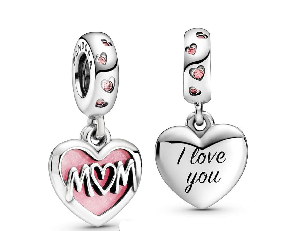 Pandora Mom Script Heart Dangle Charm
