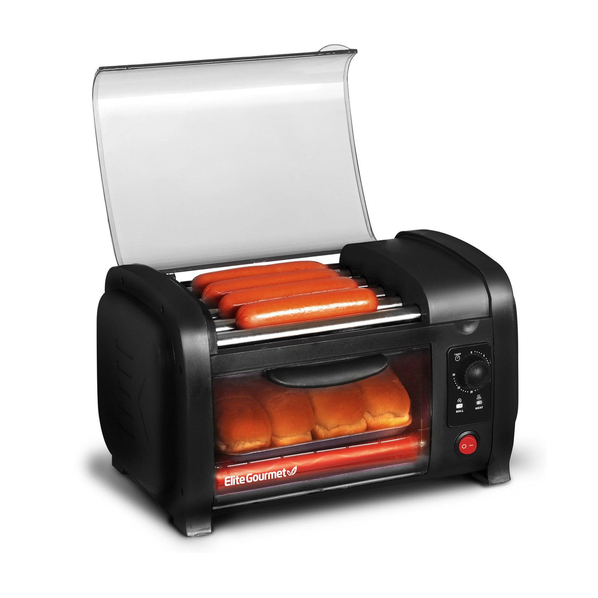 Elite Gourmet Hot Dog Roller Toaster Oven & Bun Warmer Black