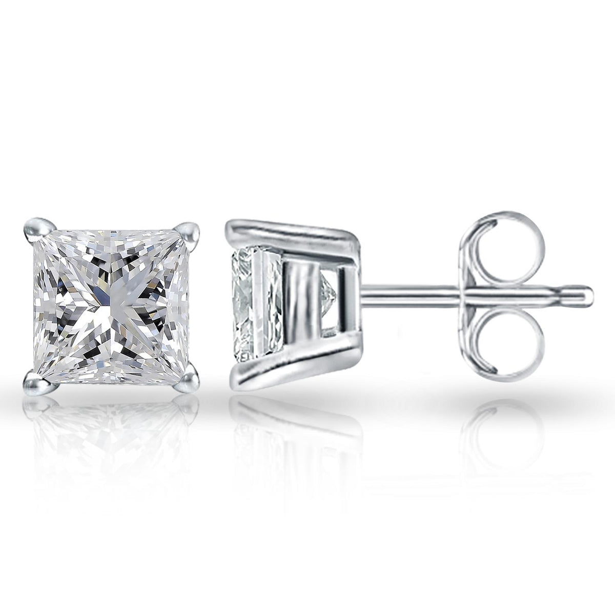 PARIKHS Princess cut Premium Diamond Stud 14K White Gold 0.15ct IJ Color,SI2 Clarity