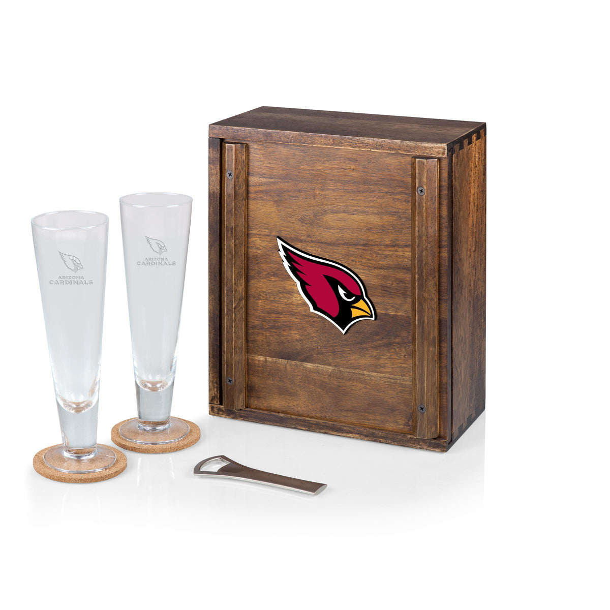 Picnic Time Denver Broncos - Pilsner Beer Glass Gift Set, (Acacia Wood)