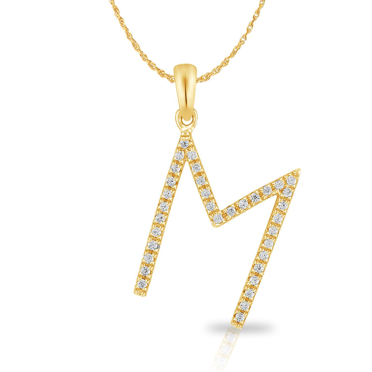 PARIKHS Diamond Initial Pendant Alphabet 'M' in 10K Yellow Gold 0.10 ct , IJK color - I3 clarity
