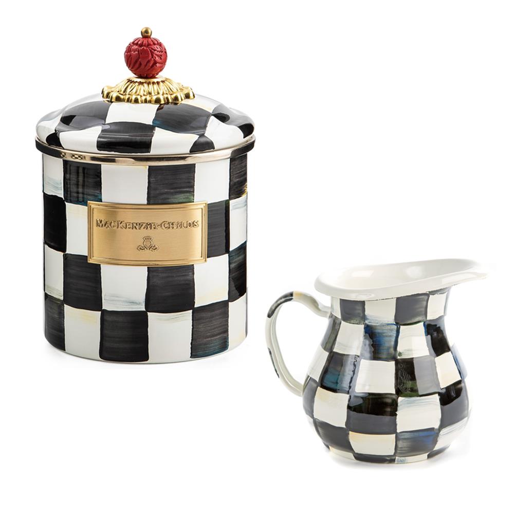 MacKenzie Childs Courtly Check Small Canister & Creamer