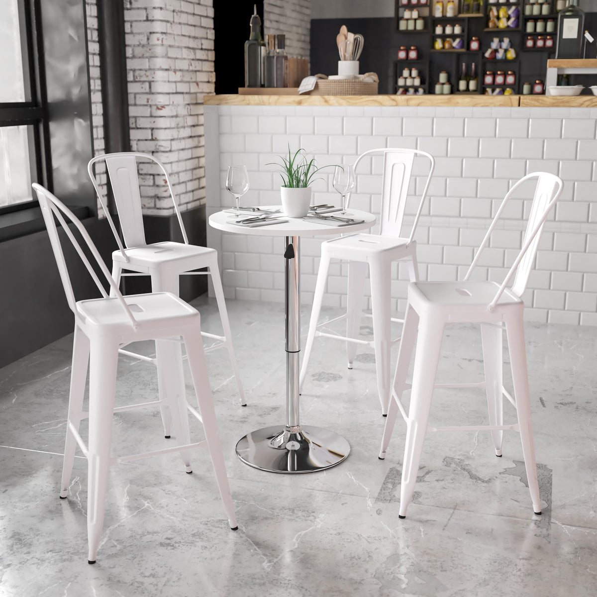 Flash Furniture 23.75" Round Adjustable White Wood Table (Adjustable Range 26.25" - 35.75")