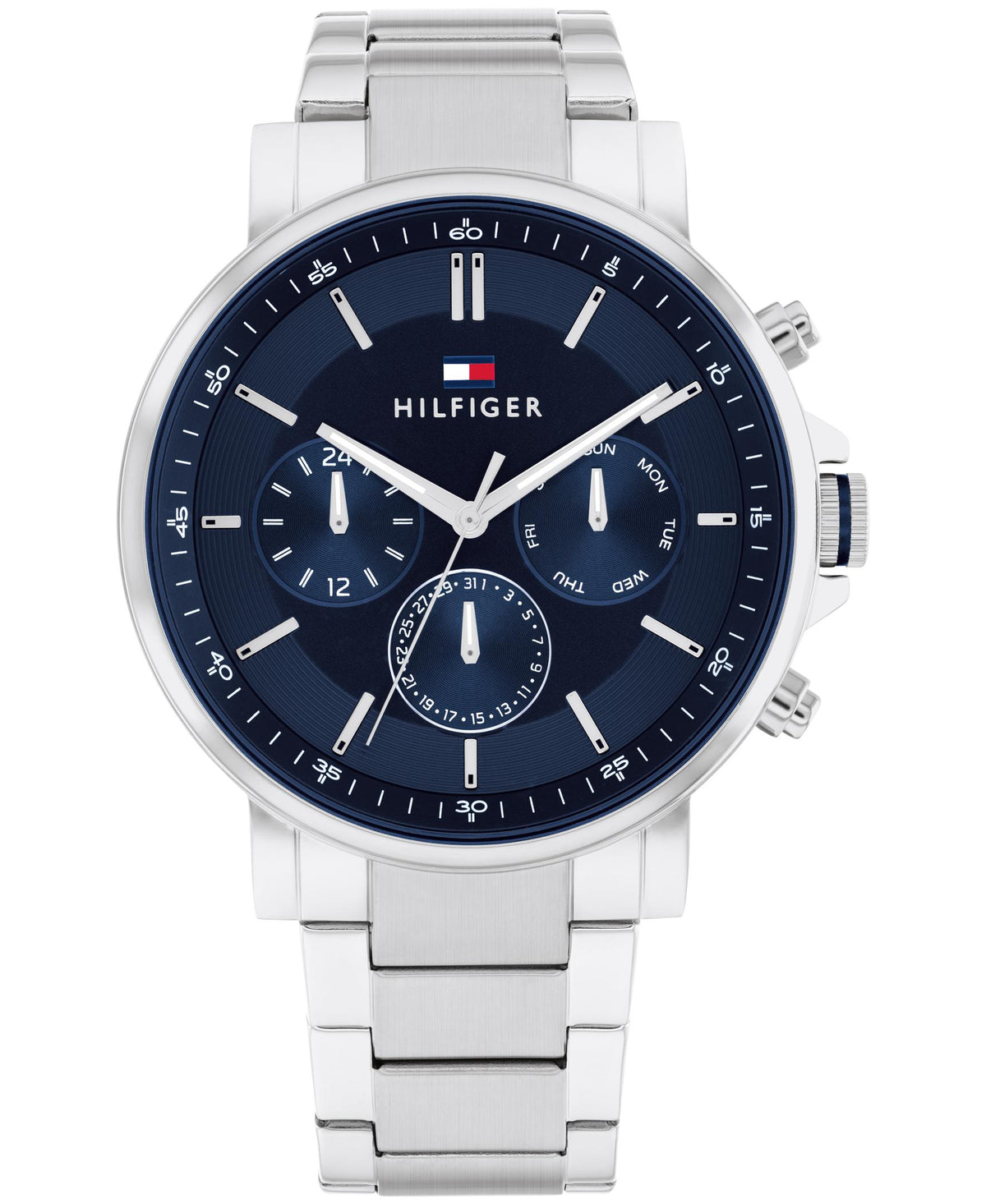Tommy Hilfiger Gents. Stainless Steel Case and Bracelet. Navy Multi-function Dial.