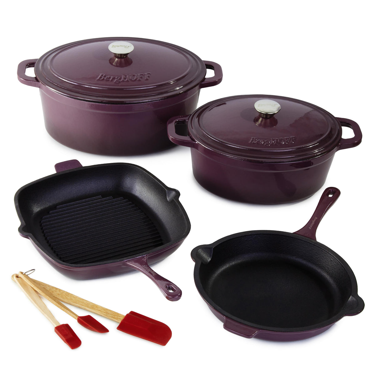 BergHOFF Neo 9pc Cast Iron Cookware Set, Purple