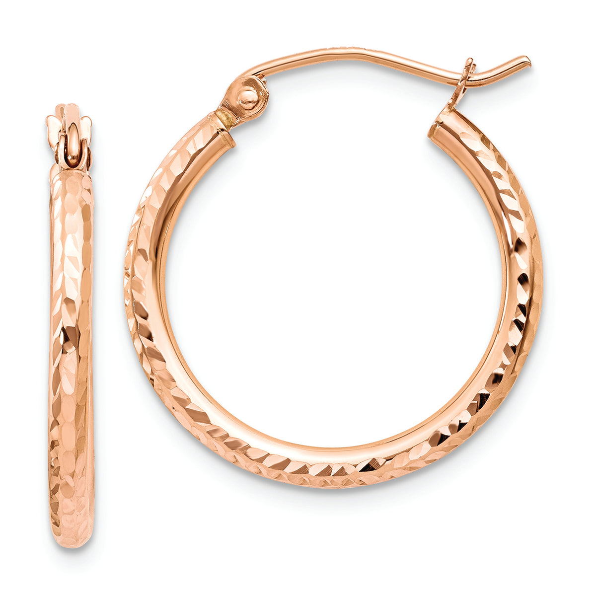 Distinctive 14k Rose Gold Diamond-cut Polished Hoop Earrings