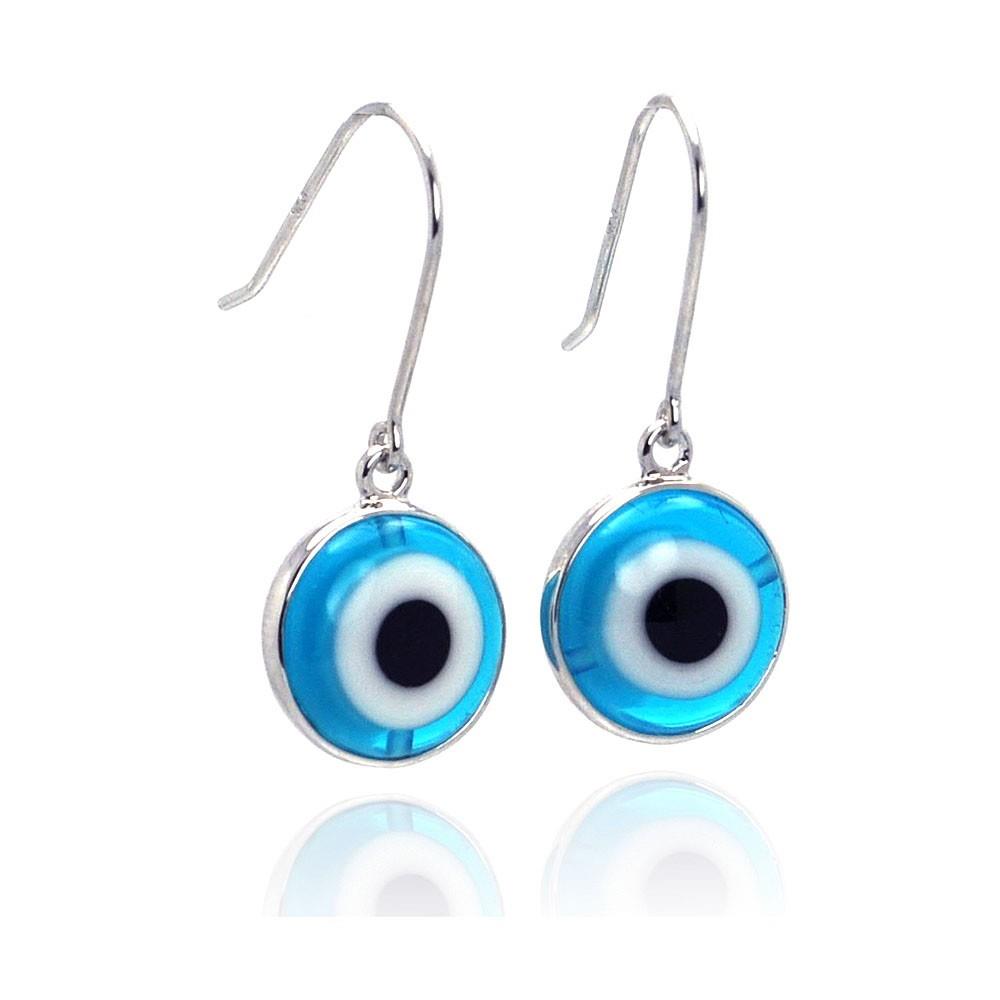 PARIKHS Rhodium Plated Round Cookie Monster Evil Eye Dangling Hook Earring in 925 Sterling Silver