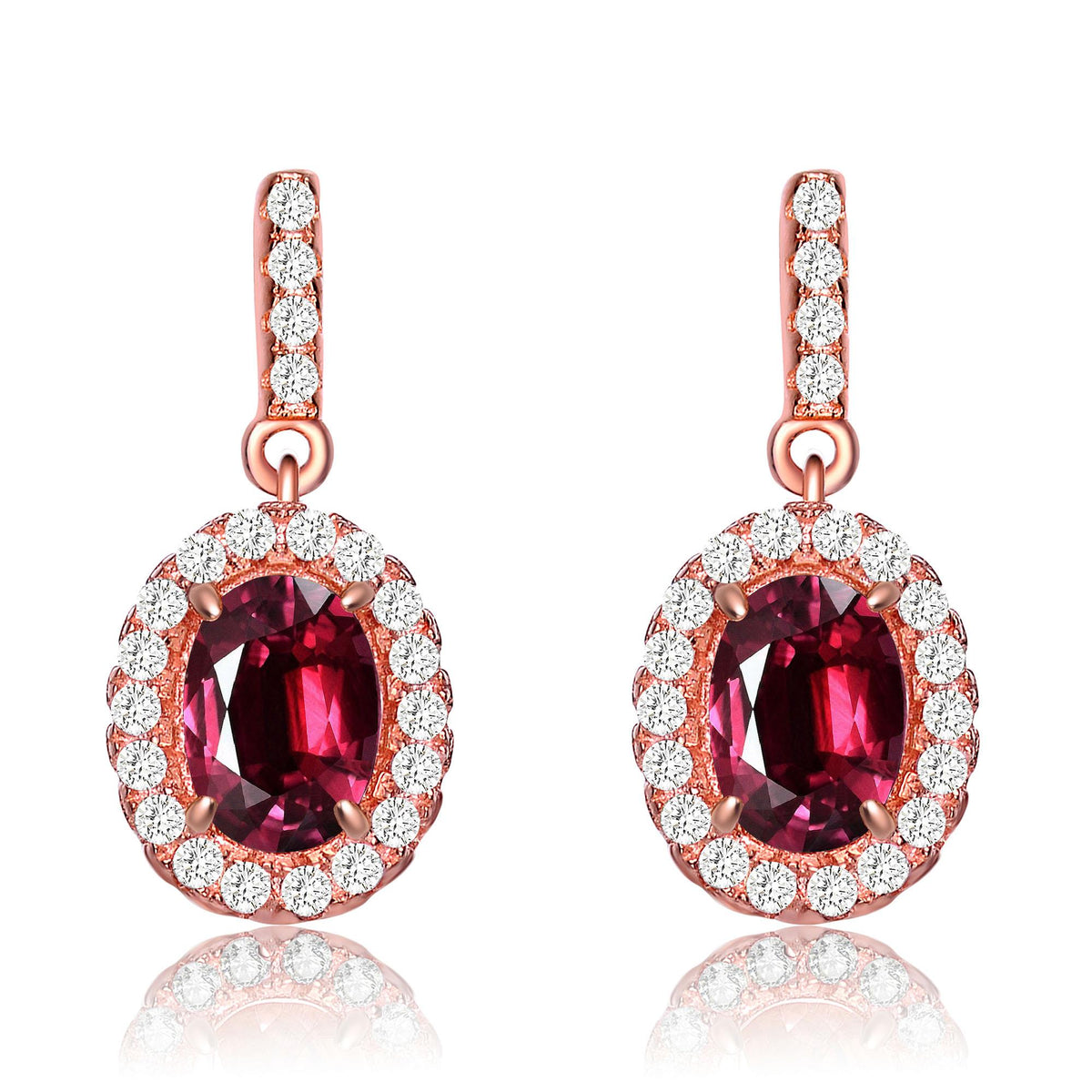 GENEVIVE CZ Rhodium Red Dangling Drop Earrings