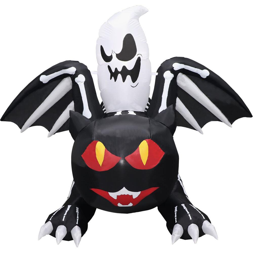 Fraser Hill 5-Ft. Tall Pre-lit Inflatable Black Cat Bat with Red Eyes and Ghost