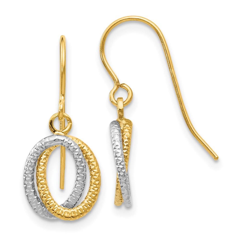 Distinctive 14k Two-tone Textured Fancy Dangle Earrings