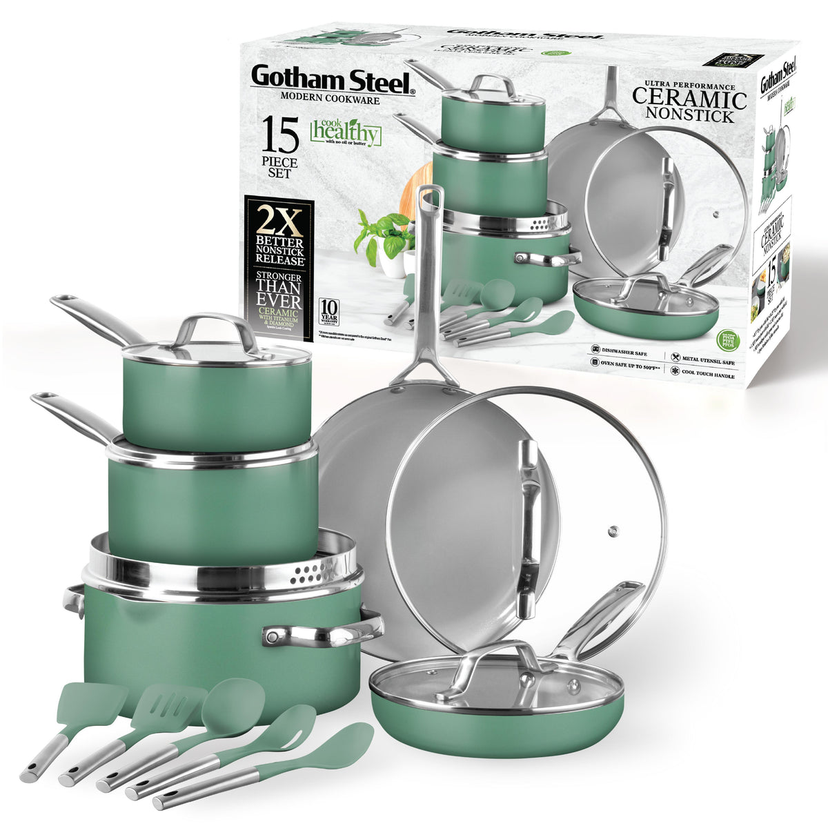 Gotham Steel Cookware Modern Cookware Set Size 15 Piece Set