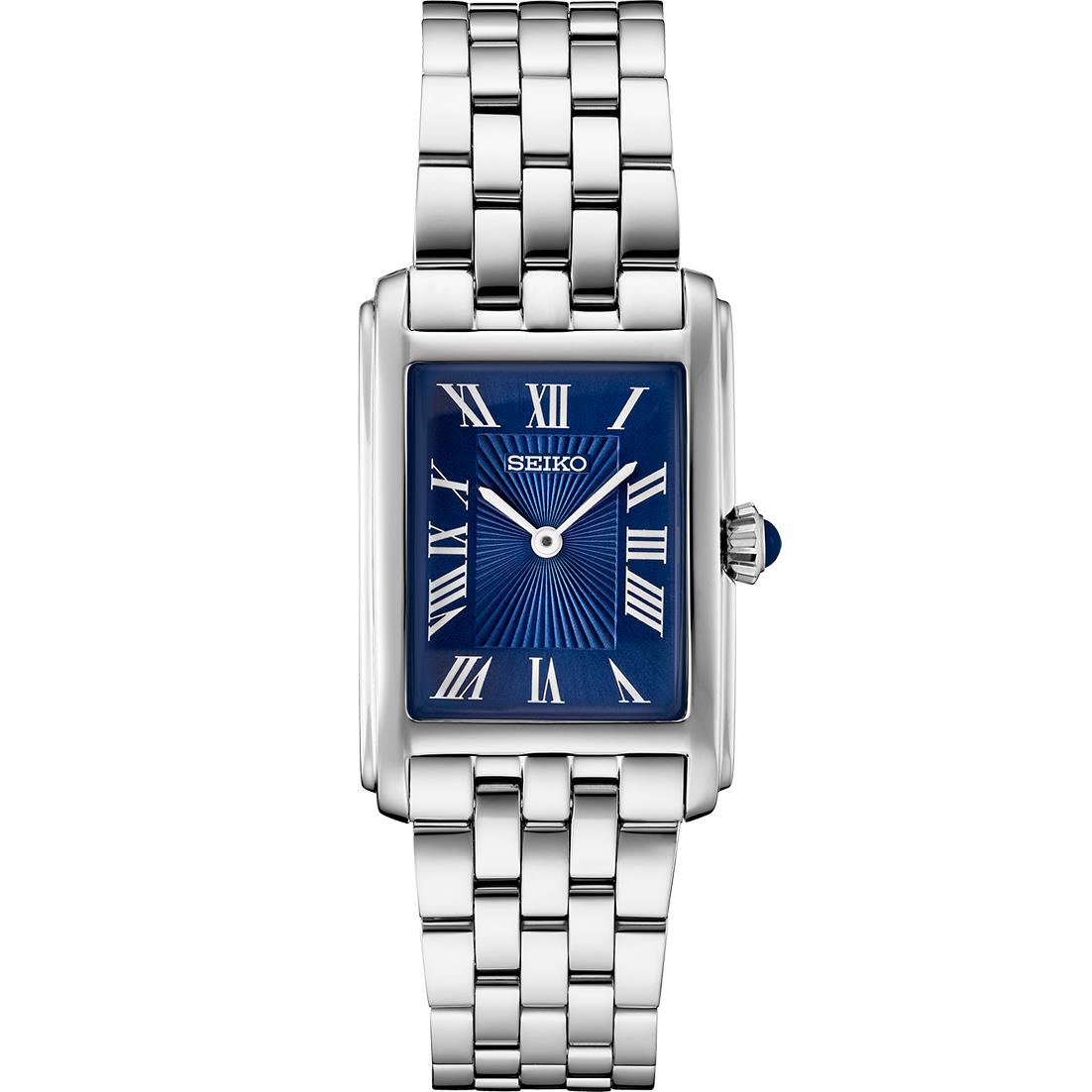 Seiko Essentials SS Quartz Blue Dial, Retangle Case, Roman Numerals, SS bracelet