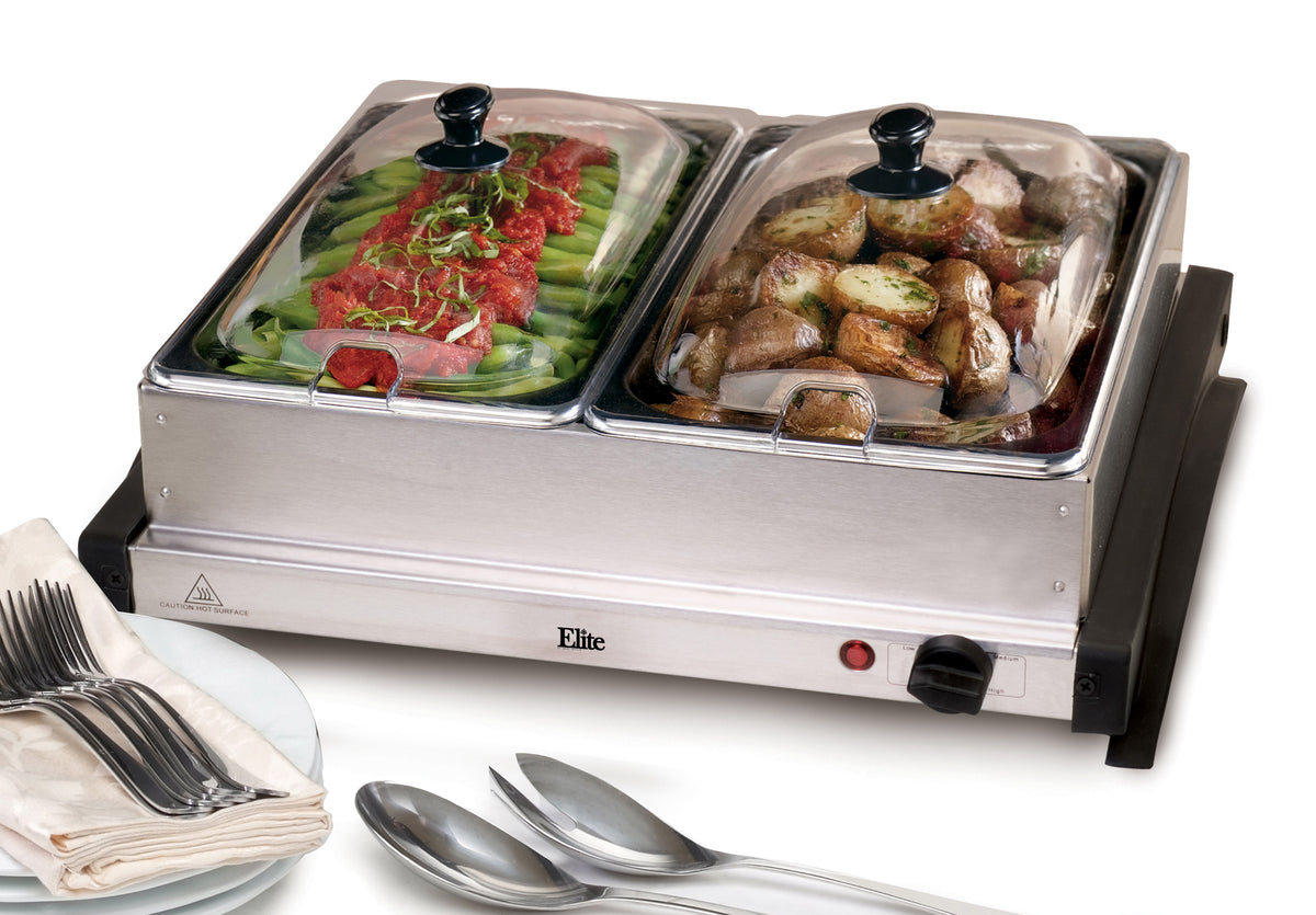 Elite Gourmet 5qt Dual Stainless Steel Buffet Server