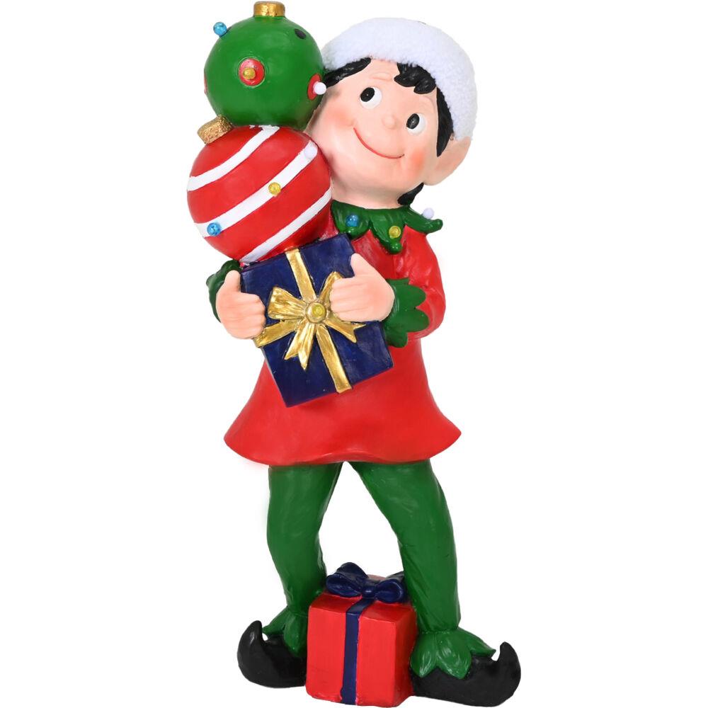 Fraser Hill 30-inch Elf Figurine Holding Presents with Built-in Multicolor LED Lights