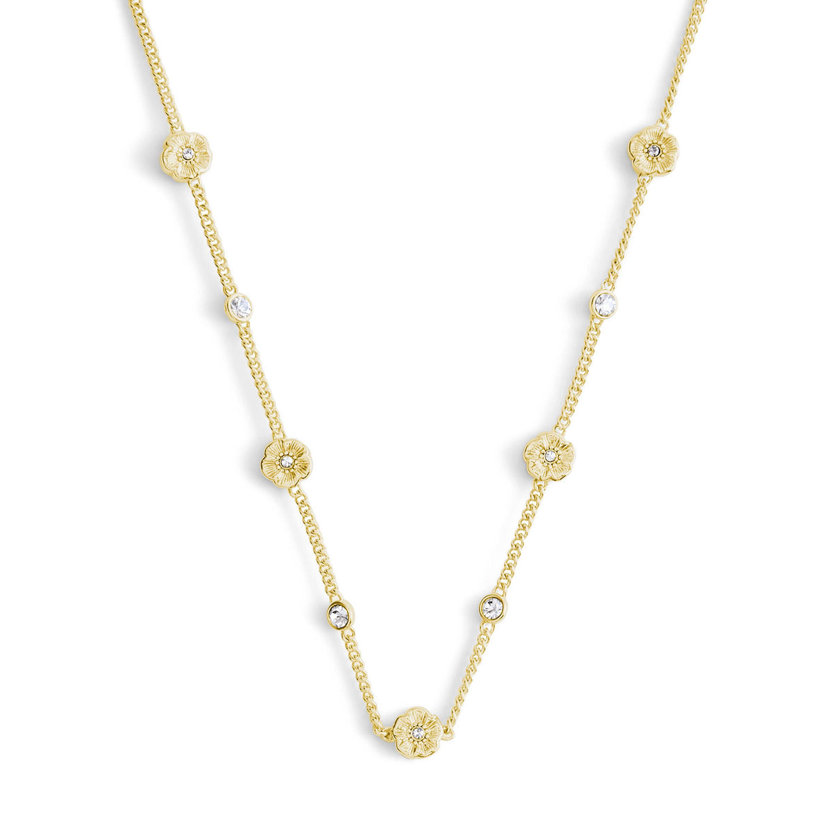 COACH Signature Tea Rose Station Necklace - Crystal/Gold