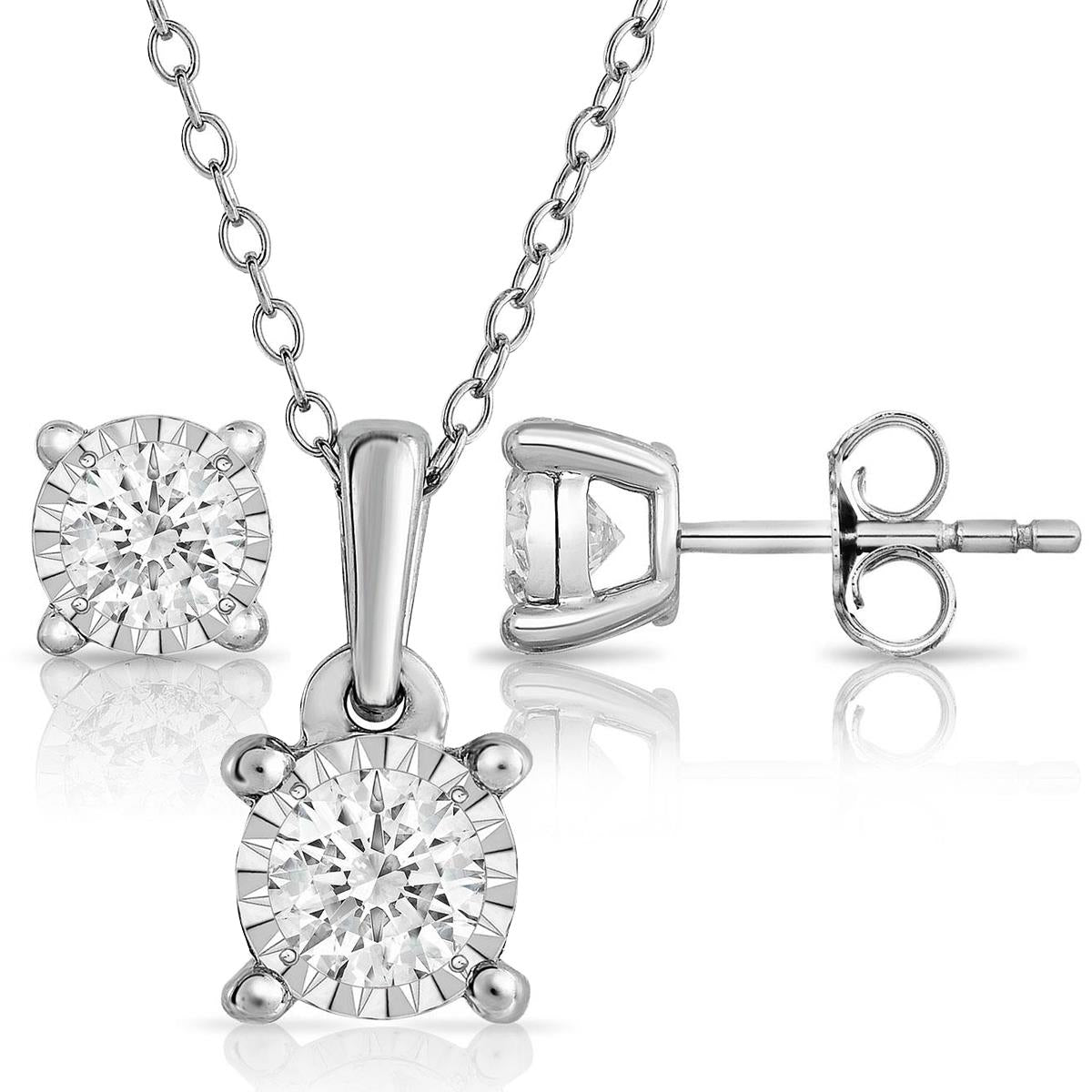 Jilco Inc Diamond Solitaire Earrings and Necklace set