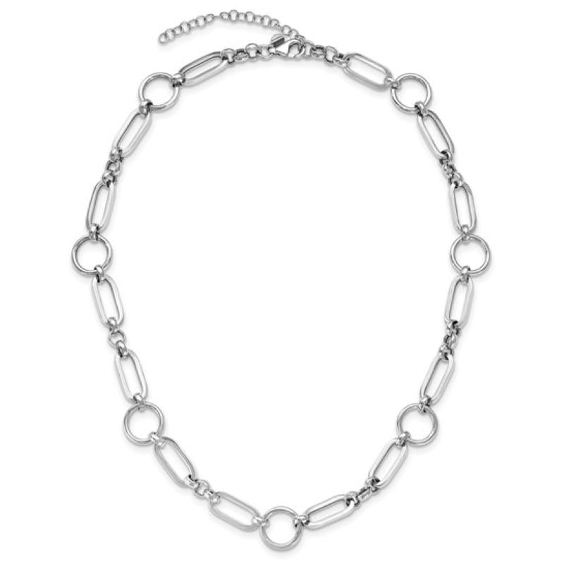 Distinctive Sterling Silver Rhodium Plated Polished Fancy Link Necklace