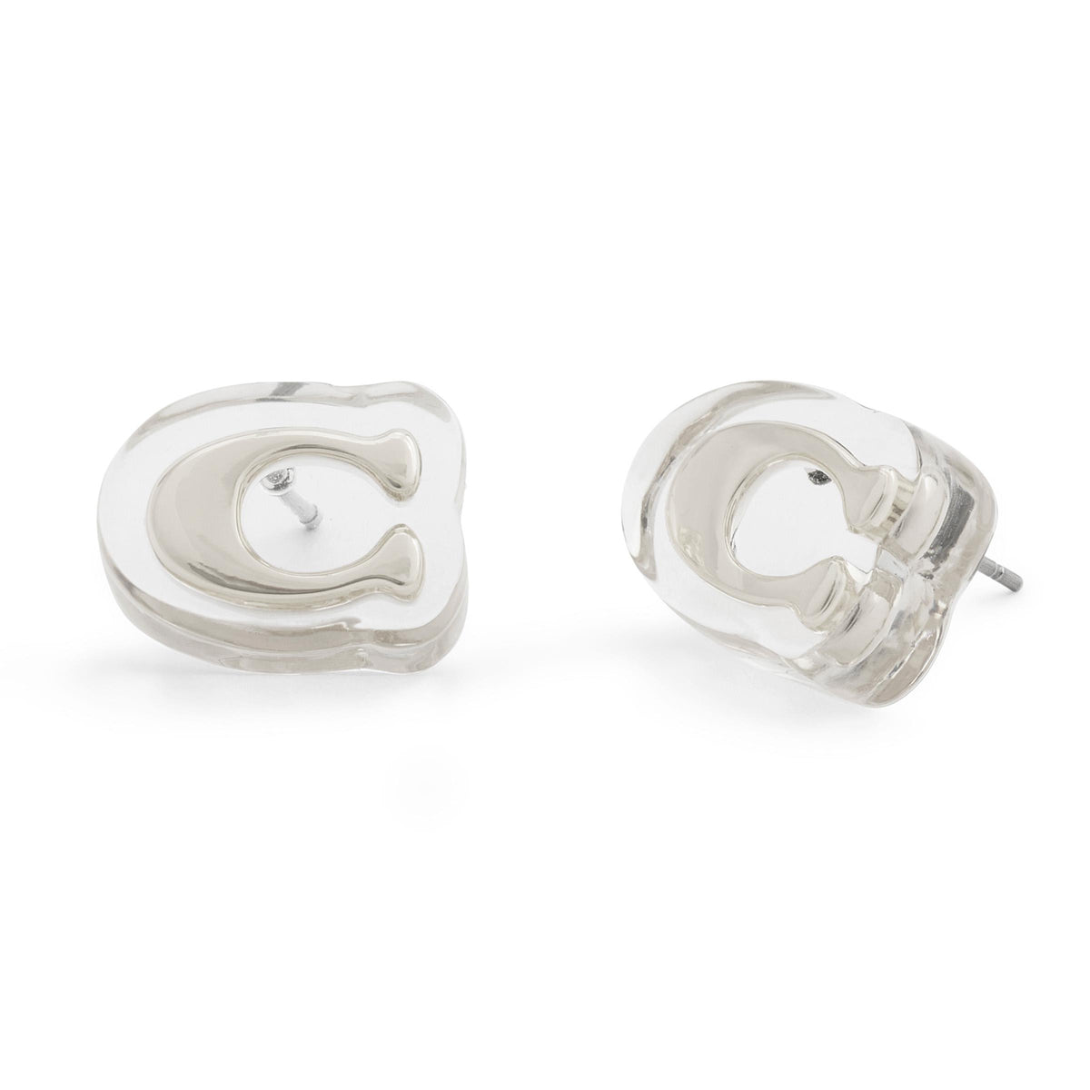 COACH Signature C Lucite Stud Earrings - Clear/Rhodium