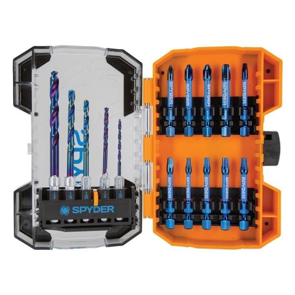 JS Products Spyder 15-Piece Mach Blue Drill And Impact Driver Bit Kit