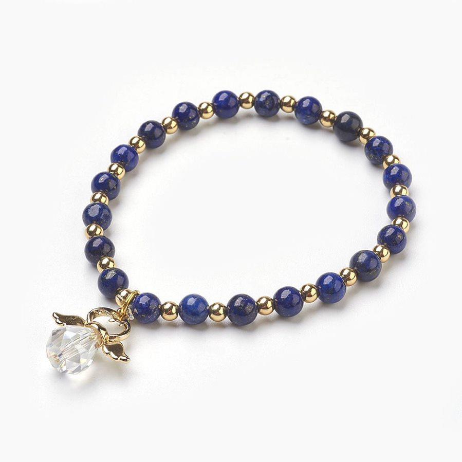DKD Blue Lapis Stretch Bracelet with Angel Charm